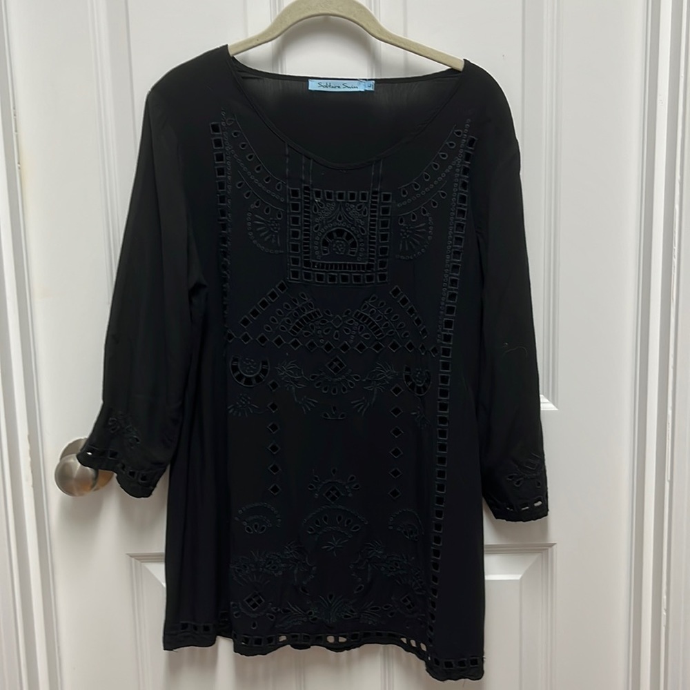 Black Eyelet Swim Tunic Large‎